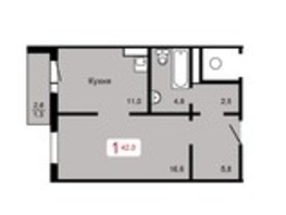 Продается 1-комнатная квартира ЖК Мичурино, дом 2 строение 3, 42  м², 4700000 рублей