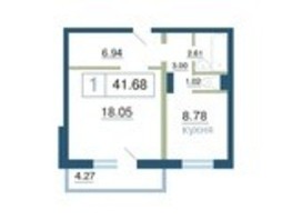 Продается 1-комнатная квартира ЖК Плодово-Ягодный, дом 4, 41.68  м², 5919000 рублей