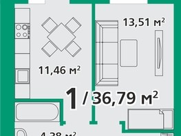 Продается 1-комнатная квартира ЖК Белая полоса, 36.79  м², 3833003 рублей