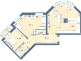Продается 3-комнатная квартира ЖК Преображенский, дом 8, 107.68  м², 13136960 рублей