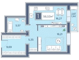 Продается 1-комнатная квартира ЖК Преображенский, дом 7, 56.53  м², 7620244 рублей