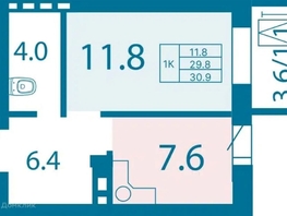 Продается 1-комнатная квартира ЖК Олимп, дом 1, 30  м², 4300000 рублей