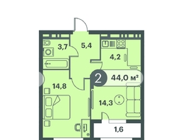 Продается 2-комнатная квартира ЖК Три Клёна, дом 1, 44  м², 6776000 рублей