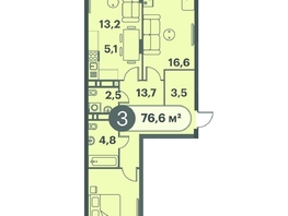 Продается 3-комнатная квартира ЖК Три Клёна, дом 1, 76.6  м², 9575000 рублей