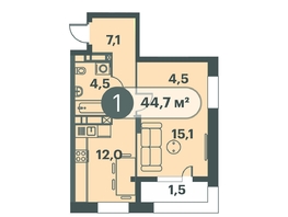 Продается 1-комнатная квартира ЖК Три Клёна, дом 1, 44.7  м², 6749700 рублей