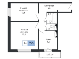 Продается 2-комнатная квартира ЖК Три слона, дом 2, 53.5  м², 6152500 рублей