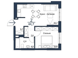 Продается 2-комнатная квартира ЖК Чижи, 1 очередь (корпус 3,4), 44.7  м², 7000000 рублей