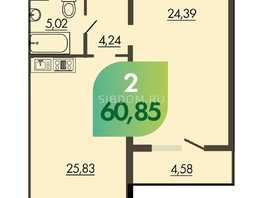 Продается 2-комнатная квартира ЖК Аллея Парк, 1 этап, 60.85  м², 7302000 рублей