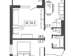 Продается 2-комнатная квартира ЖК Мичурино, дом 2 строение 7, 56  м², 6400000 рублей