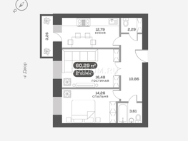 Продается 2-комнатная квартира ЖК Сити-квартал Октябрьский, дом 1, 60.29  м², 8550000 рублей