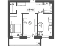 Продается 2-комнатная квартира ЖК Мята, дом 2, секции 4-6, 61 м², 7000000 рублей