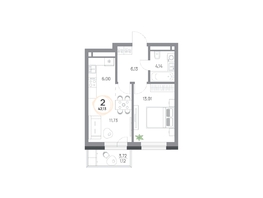 Продается 2-комнатная квартира ЖК Юдинский, дом 1.4, 42.12 м², 5311332 рублей