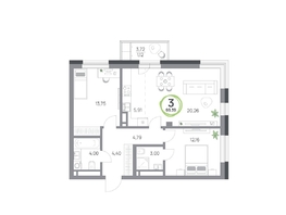 Продается 3-комнатная квартира ЖК Юдинский, дом 1.4, 69.39 м², 8548848 рублей