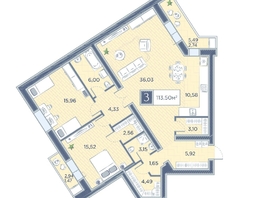 Продается 3-комнатная квартира ЖК Преображенский, дом 6, 113.5  м², 13892400 рублей