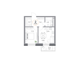 Продается 2-комнатная квартира ЖК Юдинский, дом 1.2, 42.52 м², 5676420 рублей