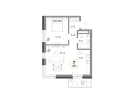 Продается 2-комнатная квартира ЖК Юдинский, дом 1.2, 48.82 м², 6283134 рублей