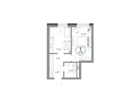 Продается 1-комнатная квартира ЖК Юдинский, дом 1.2, 37.9 м², 5396960 рублей