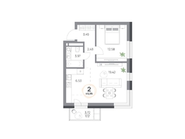 Продается 2-комнатная квартира ЖК Юдинский, дом 1.2, 49.55 м², 6550510 рублей