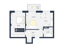 Продается 2-комнатная квартира ЖК Живём, Квартал 6.1, дом 1, 56.77 м², 6011943 рублей
