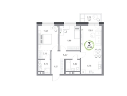 Продается 3-комнатная квартира ЖК Юдинский, дом 1.4, 67.6 м², 8274240 рублей
