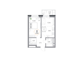 Продается 2-комнатная квартира ЖК Юдинский, дом 1.4, 44.68 м², 5665424 рублей