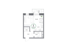 Продается 1-комнатная квартира ЖК Юдинский, дом 1.4, 35.63 м², 4852806 рублей