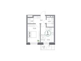 Продается 1-комнатная квартира ЖК Юдинский, дом 1.4, 38.15 м², 5253255 рублей