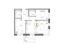 Продается 3-комнатная квартира ЖК Юдинский, дом 1.5, 70.37 м², 8261438 рублей