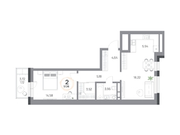 Продается 2-комнатная квартира ЖК Юдинский, дом 1.5, 57.16 м², 6973520 рублей