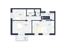 Продается 3-комнатная квартира ЖК Живём, Квартал 6.2, дом 2, 61.18 м², 6442254 рублей