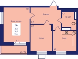Продается 2-комнатная квартира ЖК Univers (Универс), 2 квартал, 58.5 м², 9009000 рублей