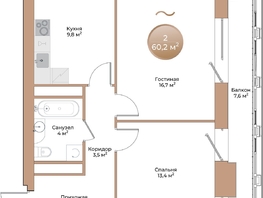 Продается 2-комнатная квартира ЖК Небо над Енисеем, корпус 4, 54.9  м², 8619300 рублей