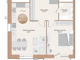 Продается 1-комнатная квартира ЖК Небо над Енисеем, корпус 2, 56.9 м², 9957500 рублей