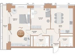 Продается 2-комнатная квартира ЖК Небо над Енисеем, 72.9  м²