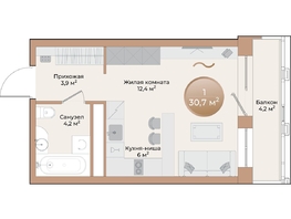 Продается 1-комнатная квартира ЖК Небо над Енисеем, 27.8 м²