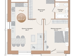 Продается 1-комнатная квартира ЖК Небо над Енисеем, 56.9  м²