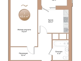 Продается 1-комнатная квартира ЖК Небо над Енисеем, 41.3 м²