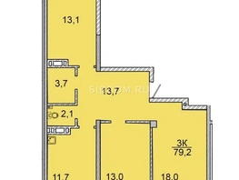 Продается 3-комнатная квартира ЖК Зеленая высотка на Калинина, 78.6 м², 8646000 рублей
