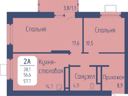 Продается 2-комнатная квартира ЖК Univers (Универс), 3 квартал, 57.7 м², 8453050 рублей