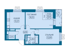 Продается 2-комнатная квартира ЖК Univers (Универс), 5 квартал, 57.71 м², 9983830 рублей