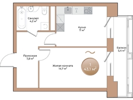 Продается 1-комнатная квартира ЖК Небо над Енисеем, 39.3 м², 7702800 рублей
