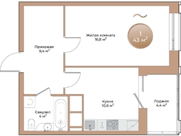 Продается 1-комнатная квартира ЖК Небо над Енисеем, 43 м², 7224000 рублей
