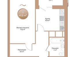 Продается 1-комнатная квартира ЖК Небо над Енисеем, 41.3  м², 6525400 рублей