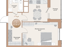 Продается 1-комнатная квартира ЖК Небо над Енисеем, 45.7 м², 8774400 рублей