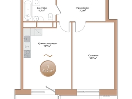 Продается 1-комнатная квартира ЖК Небо над Енисеем, 51.2 м², 9216000 рублей