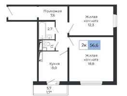 Продается 2-комнатная квартира ЖК Три слона, дом 1, 54.6  м², 6270000 рублей