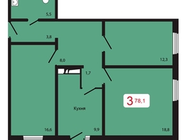 Продается 3-комнатная квартира ЖК КБС. Берег, дом 5 строение 1, 78.1  м², 9565800 рублей