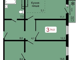 Продается 3-комнатная квартира ЖК КБС. Классика, дом 1, 74  м², 8550000 рублей