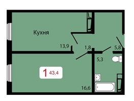 Продается 1-комнатная квартира ЖК КБС. Классика, дом 2, 43.4  м², 6000000 рублей