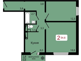 Продается 2-комнатная квартира ЖК КБС. Классика, дом 2, 54.6  м&sup2;, 7700000 рублей
